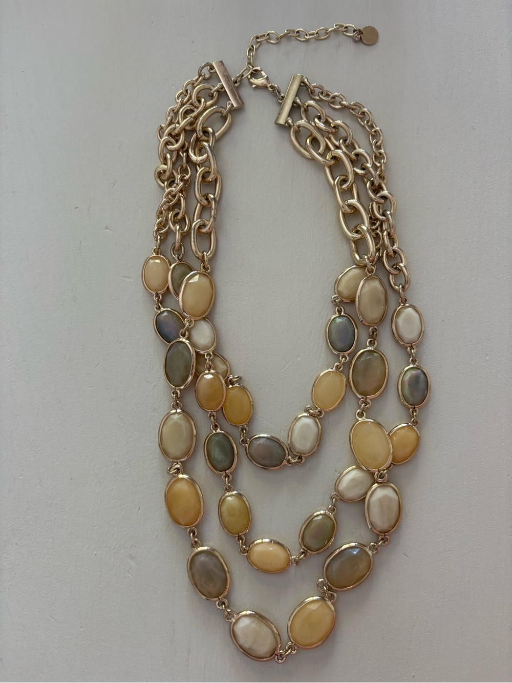 Talbots Multi‑Strand Necklace – Neutral Stones & Gold Chain statement necklace
